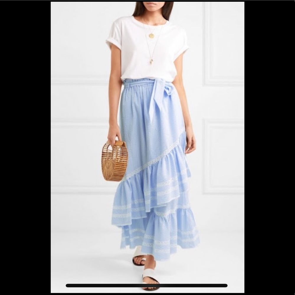 NWT XS Jonathan Simkhai
Long Striped Seersucker Ruffled Skirt